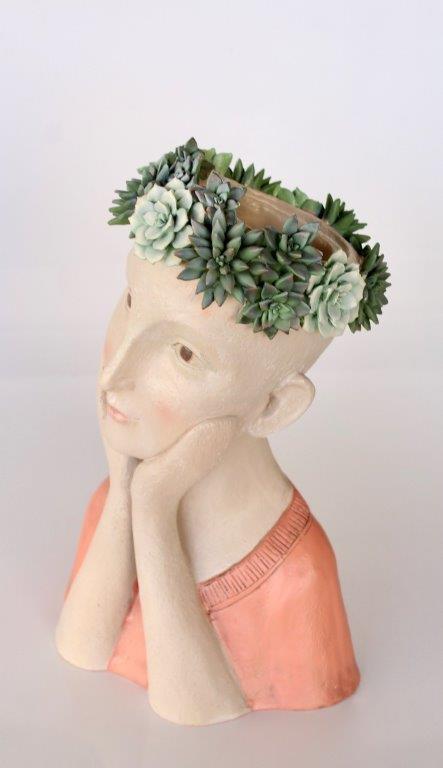 Orange Bust Flower Pot With Succulents